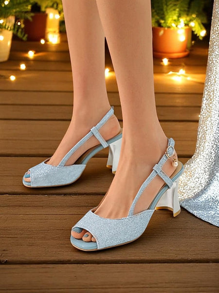 - Slingback Heels Gold Women's Sparkly Open-Toe Glitter FashionChic