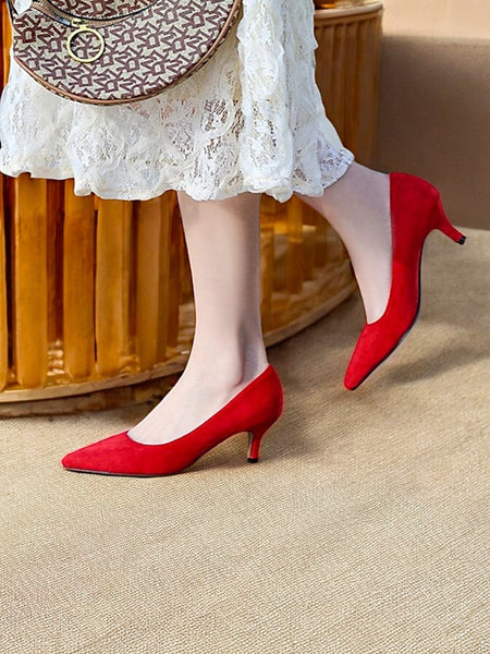 Suede with Women's Pointed-Toe Kitten Emerald Pumps Green FashionChic