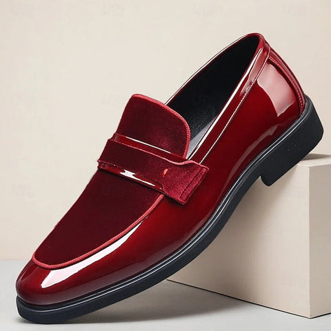 Sleek Leather Men's Velvet Design Faux Red – with Loafers FashionChic