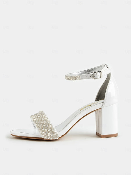 Strap Ivory Pearl-Embellished for Open-Toe with Heels Ankle FashionChic
