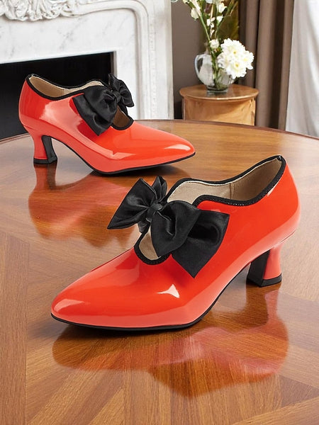 Red Women's Vintage Low Patent Shoes – 1920s Heel Leather FashionChic