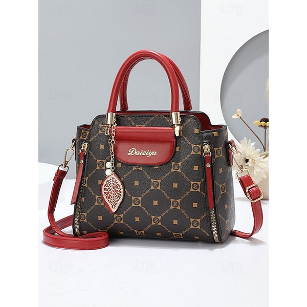 Accents Elegant Faux with Red Women's and Leather Handbag FashionChic
