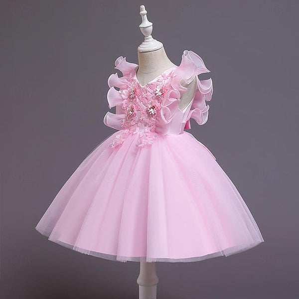 Color Dress Flower Girls' Solid Party Sequin Kids FashionChic