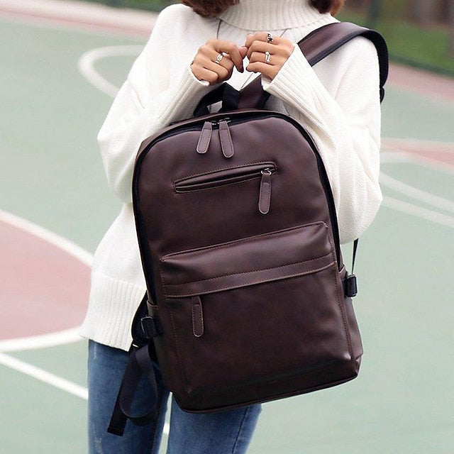 with Leather Backpack Black Faux Front Zipper Men's Pocket FashionChic