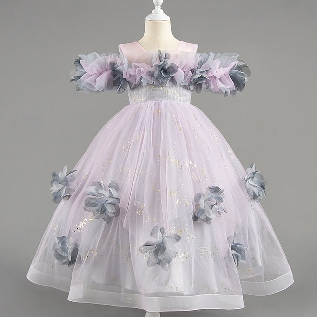 Special Girls' Flower Wedding Party Short Sleeve Dress Kids FashionChic