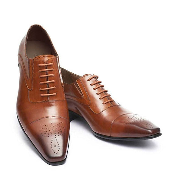 Black Classic Oxford Men's Leather Shoes Cap Dress Faux - FashionChic