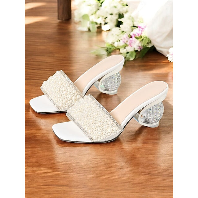 Women Bridal Mules for Wedding – Open-Toe Pearl-Embellished FashionChic