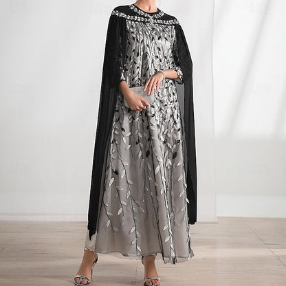 Cape Bride Neck A-Line the Crew Dress Elegant of Mother FashionChic