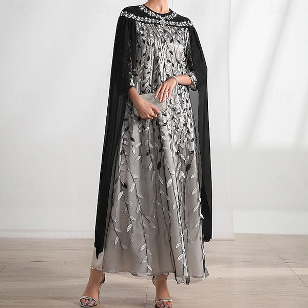 Cape Dress Bride Mother Neck the A-Line Elegant Crew of FashionChic