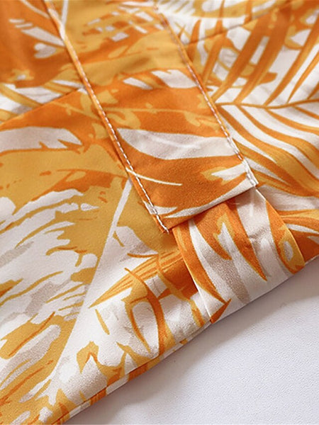 Women's Leaf Shirt Collar Maxi Dress 3/4 Length Sleeve