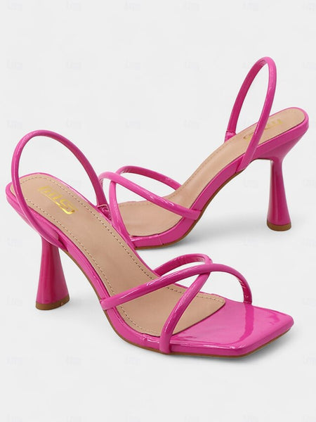 Design Square Toe – Sandals Strappy with Beige Heeled FashionChic