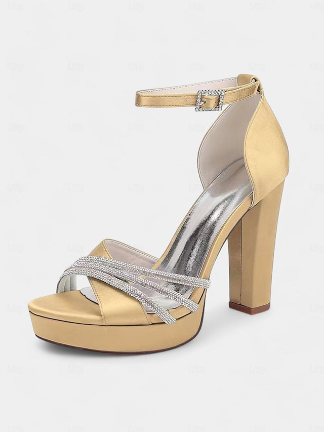 Platform Rhinestone Purple - Heel Sandals Satin Straps with High FashionChic