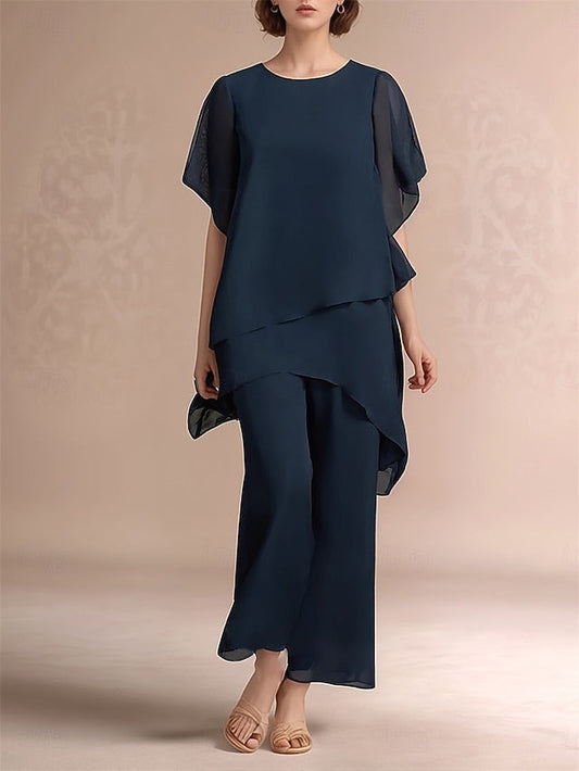 Neck Dress Bride Mother Classic Piece of Pantsuit Crew the 2 FashionChic