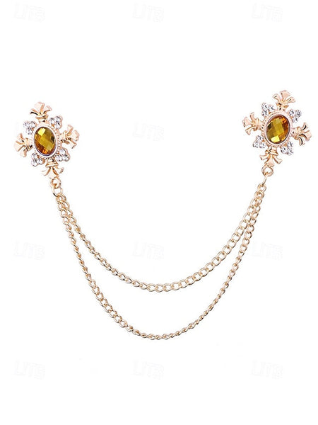 Elegant Double Blue Vintage – Chain Gem Collar Brooch FashionChic