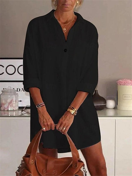 Women's Mini Dress Cotton Blend White Dress Shirt Dress