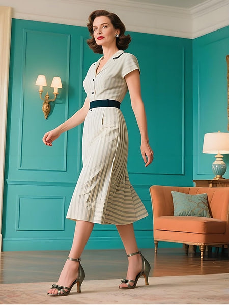 Women's Vintage Green Strappy 1950s Satin Kitten Heel FashionChic