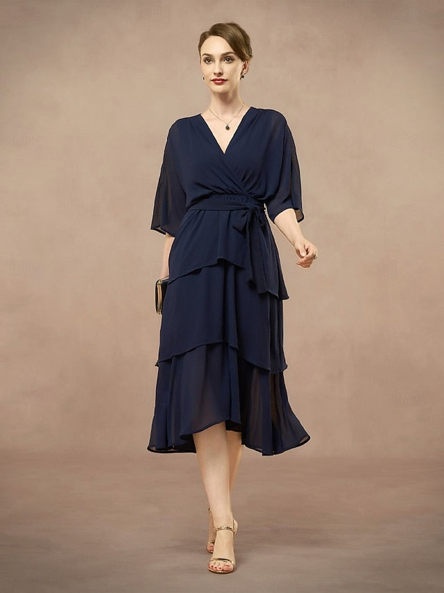 the Bride Neck Floor V Dress Elegant Length A-Line Mother of FashionChic
