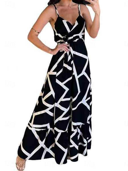 Women's Geometric Strap Maxi Dress Sleeveless Summer Spring