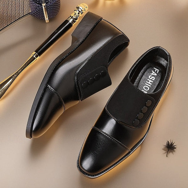 Slip-On Button Shoes Men's Black Decor Classic Dress FashionChic
