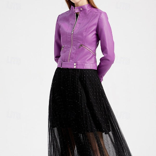 Women's Leather Faux Jacket Pocket Zipper Comfortable FashionChic