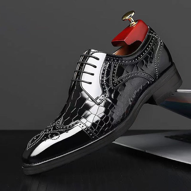 Brogue with Burgundy Leather Men's Patent Shoes Oxford FashionChic