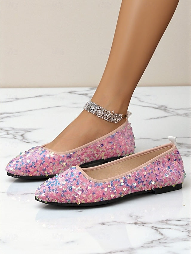 Flats Toe Women's Black Sequin Sparkly - Ballet Pointed FashionChic