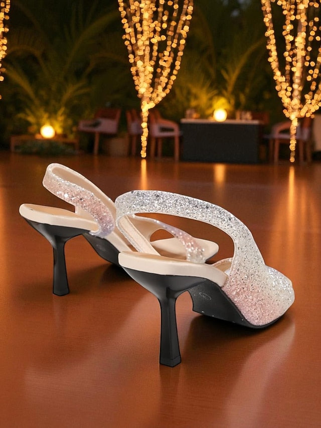 - Slingback Women's Sandals Glitter Toe Square Stiletto FashionChic