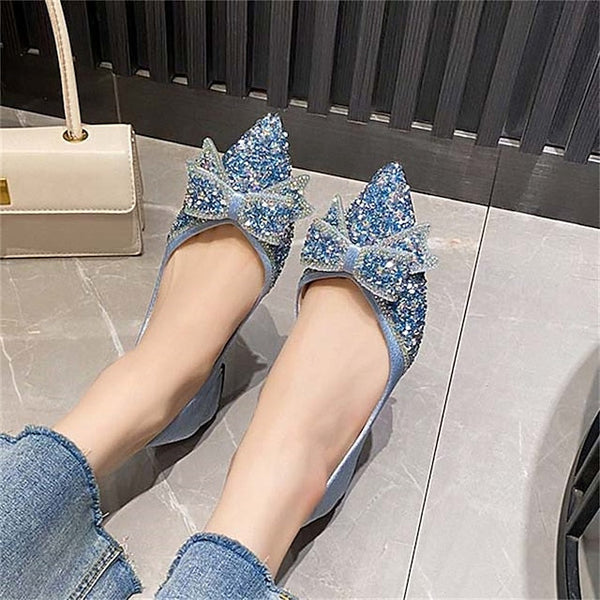 with - Women's Elegant Detail Rhinestone Glitter Flats Bow FashionChic