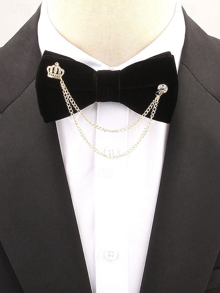 Crown Men's and with Bow Velvet Chain Detail Tie – FashionChic