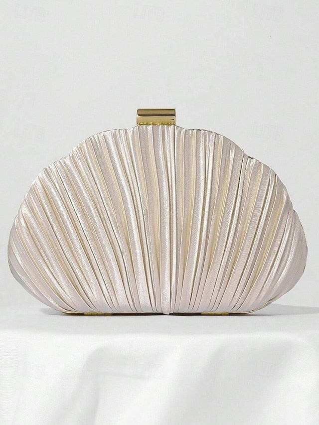 Satin Women's Evening Clutch Shell Purse Pleated FashionChic