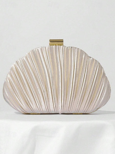 Satin Women's Evening Clutch Shell Purse Pleated FashionChic