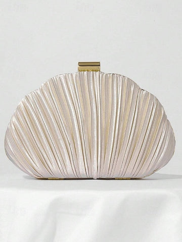 Satin Women's Evening Clutch Shell Purse Pleated FashionChic