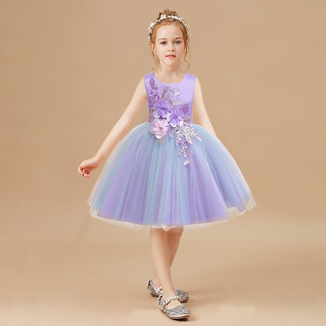 Party Girls' Purple Blue Kids Blushing Lace Dress Floral FashionChic