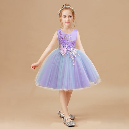 Party Girls' Purple Blue Kids Blushing Lace Dress Floral FashionChic