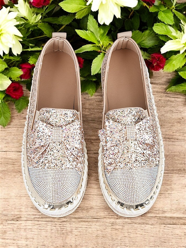 Women Loafers for Sparkling Rhinestone Slip-On – Glittery FashionChic