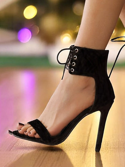 Ankle Lace-Up Sandals High Heel Sexy Women's Strap - Black FashionChic