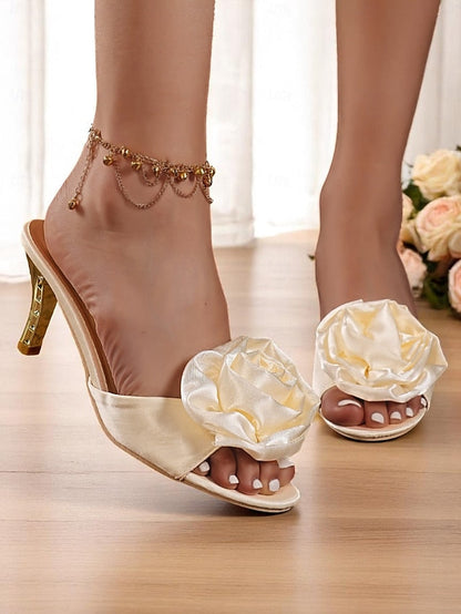 and Accents Heels Open-Toe Satin Women's Wedding Gold with FashionChic