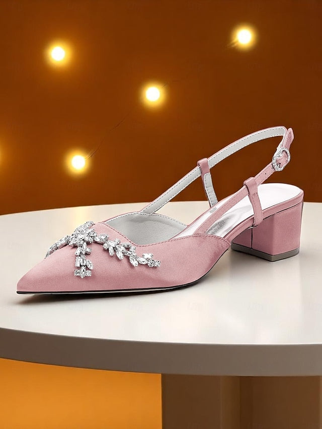 Slingback Heels Satin Black Women's FashionChic