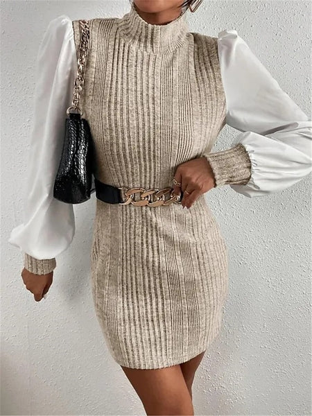 Women's Casual Dress Mini Dress Patchwork Casual Stand