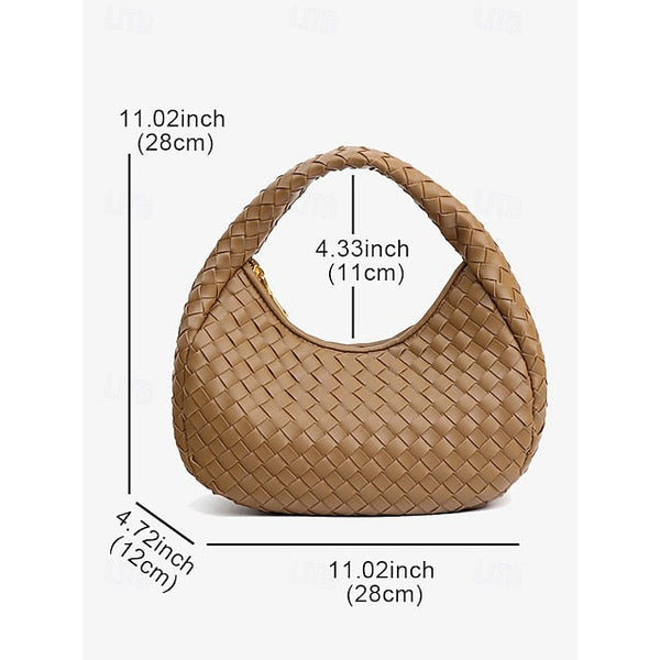 – Leather Round Woven Chic Women's Elegant Ivory Hobo Bag FashionChic