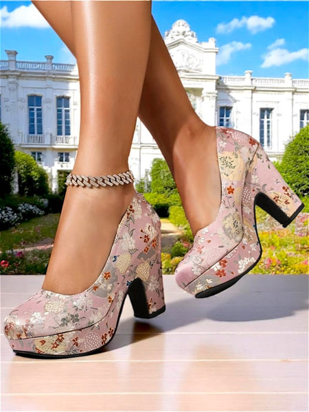 Block Platform Printed – Pumps Floral - Women's Heel FashionChic