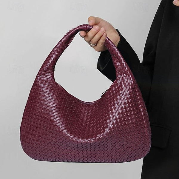 Chic Burgundy Hobo Woven Leather – Bag Women's Faux FashionChic