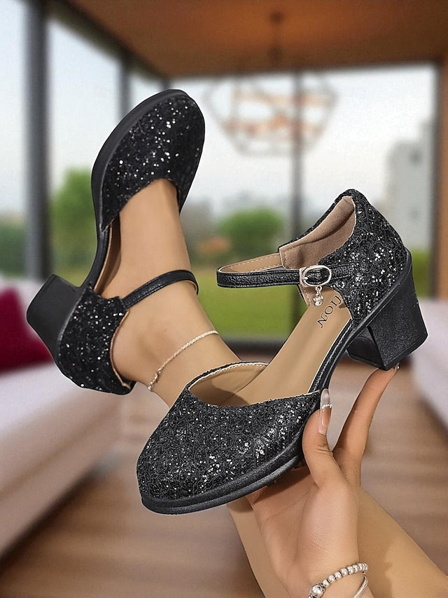 Jane Comfortable Mary Shoes Women's Low Lace Chunky - Heel FashionChic