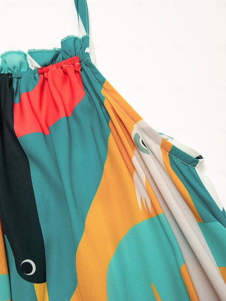 Rainbow Nature Landscape Trim Cami Midi Chiffon Dress