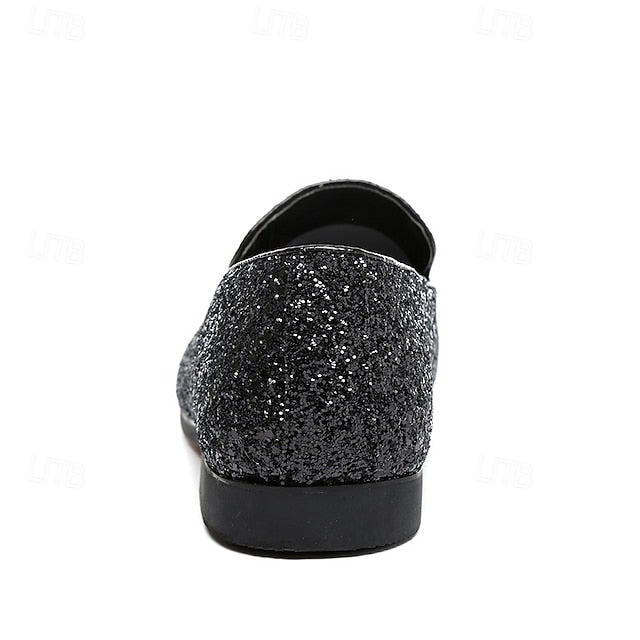 Glitter Silver and with Loafers Design Slip-On Men's FashionChic