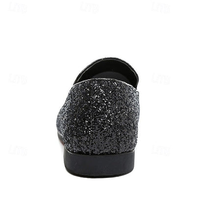 Glitter Silver and with Loafers Design Slip-On Men's FashionChic