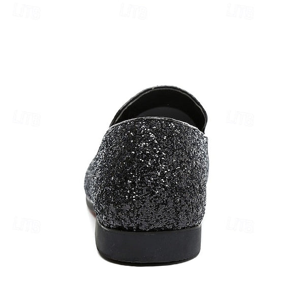 Glitter Silver and with Loafers Design Slip-On Men's FashionChic