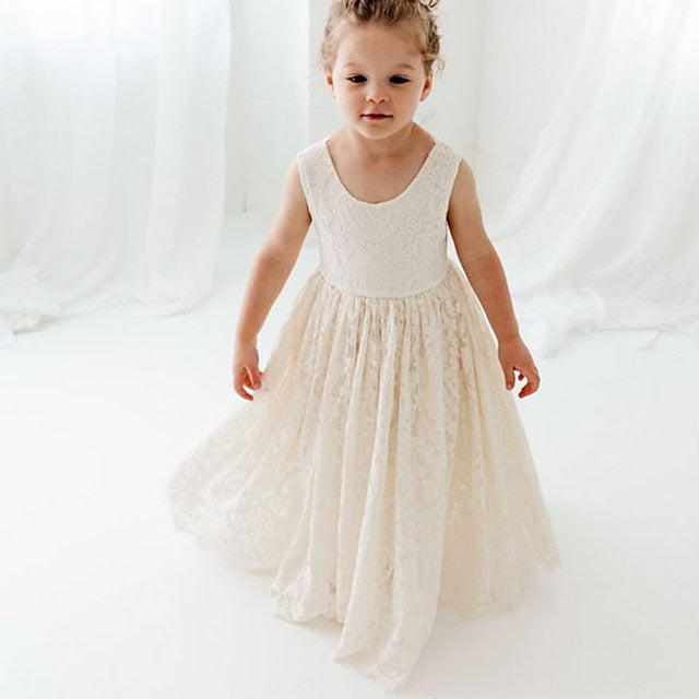 Solid Party Girls' Wedding Colored Sleeveless Kids Dress FashionChic