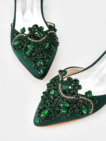 Flats – Green Embellished Vintage Gemstone Pointed-Toe Style FashionChic