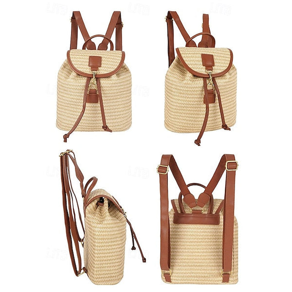 Women Backpack Straw for – Boho Rattan Travel with Woven Bag FashionChic
